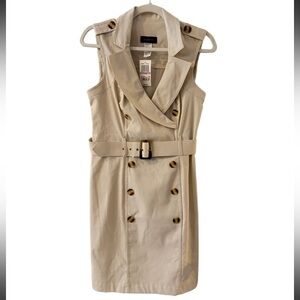 beige, sleeveless, double-breasted belted trench mini dress. Size 11/12